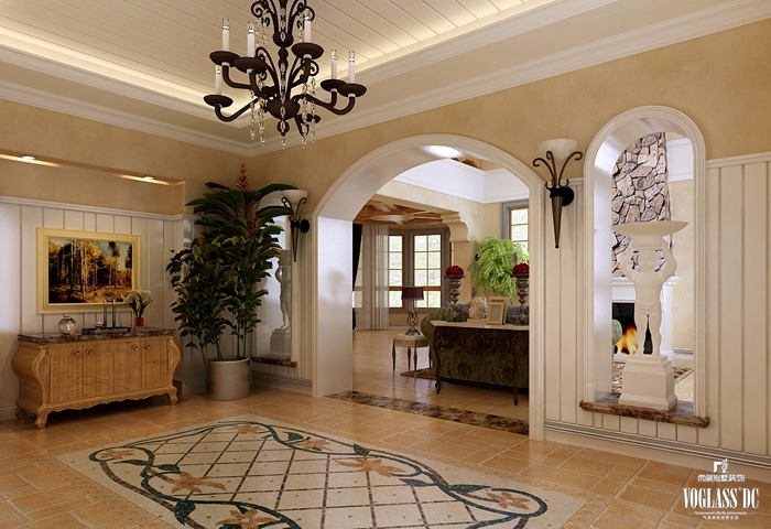门厅与客厅之间的拱形门是托斯卡纳风格常见的别墅设计细节,拱形设计