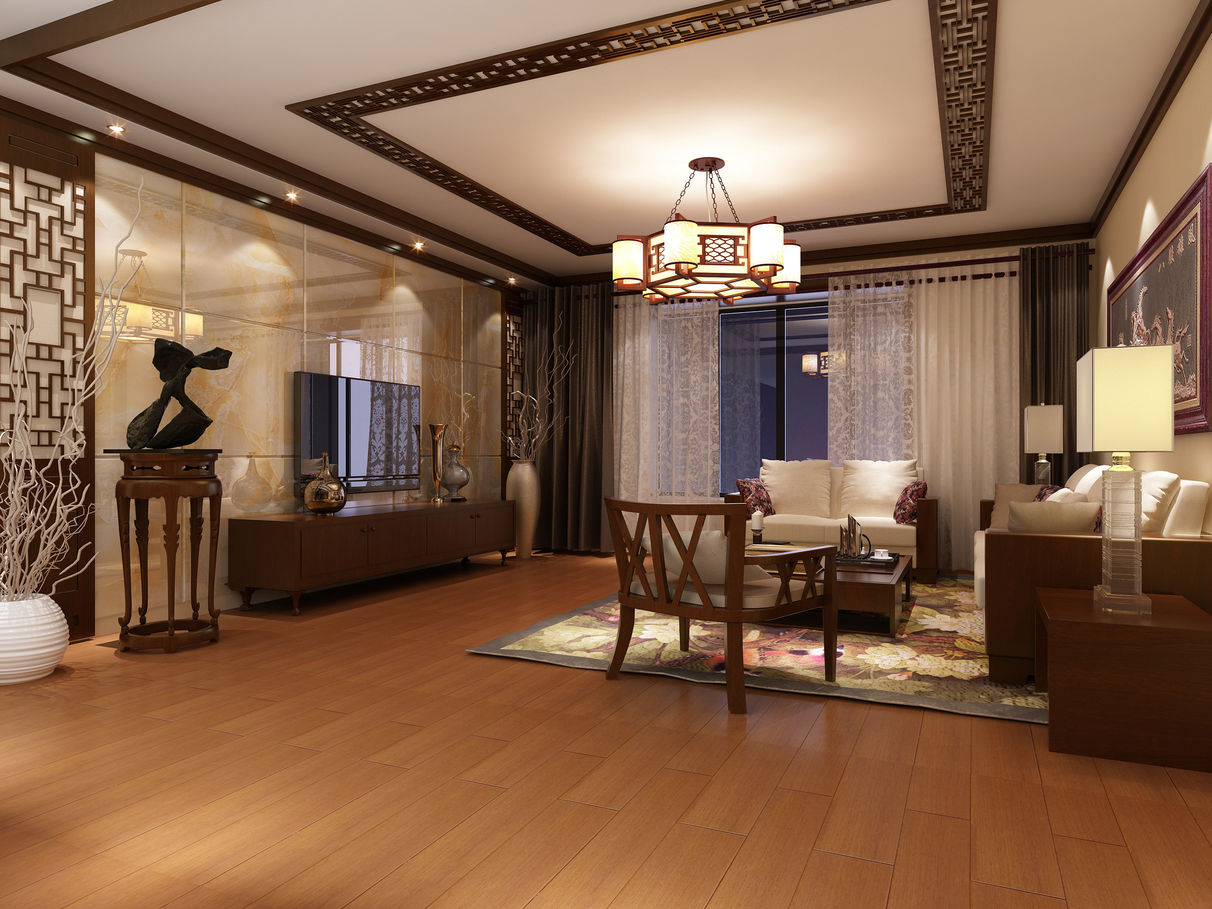 中式 四居室 别致 中年人 客厅 客厅图片来自实创小莹在唯美新中式四