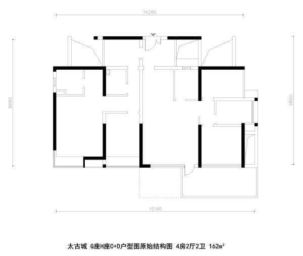 太古城 g座h座c d户型图原始结构图 4房2厅2卫 162m