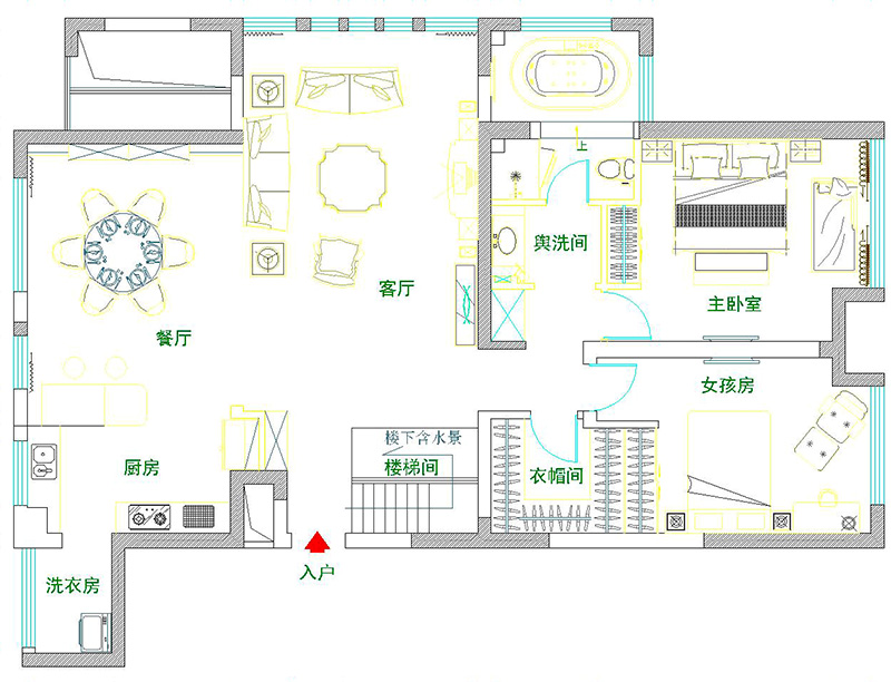 苑现代城220平欧式装修复式案例样板间——户型平面图