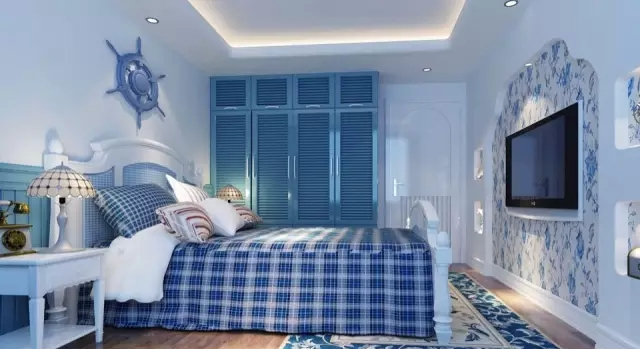 卧室用了大片业主喜欢的蓝色,整体采用浅蓝色的地中海