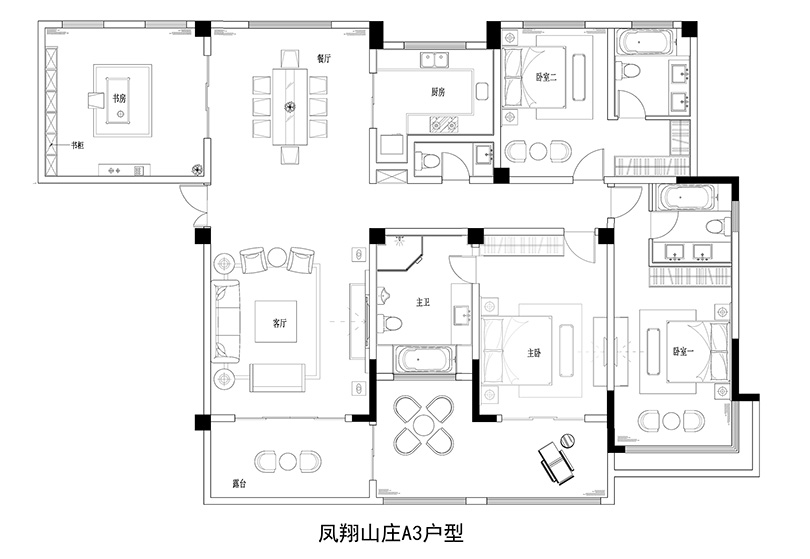 洛阳凤翔山庄装修样板间效果图4室2厅200平户型案例设计