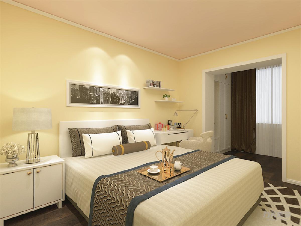 卧室位置颜色,以暖色调的黄色为主,使空间显得温馨浪漫.
