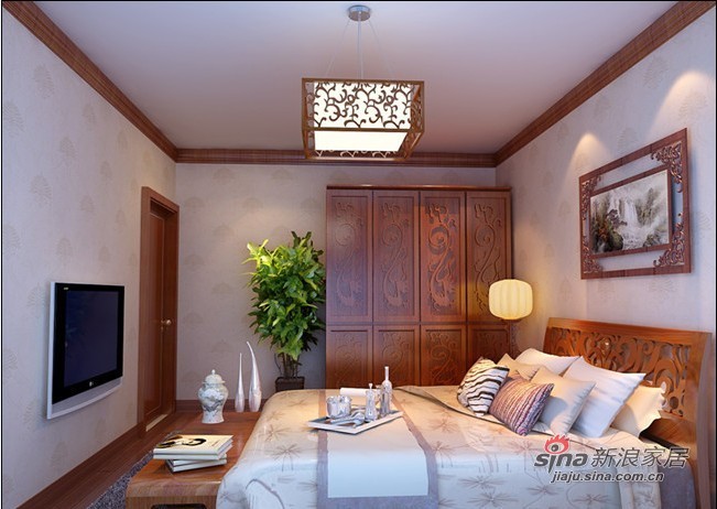 中式 三居 卧室图片来自用户1907658205在115平3居室新中式舒适爱家35的分享