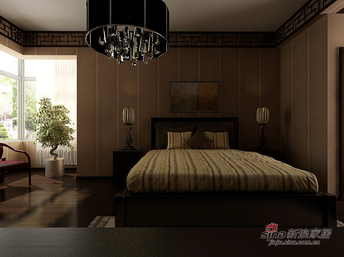 中式 别墅 卧室图片来自用户1907661335在220平米中式风格彰显男人本“色”42的分享