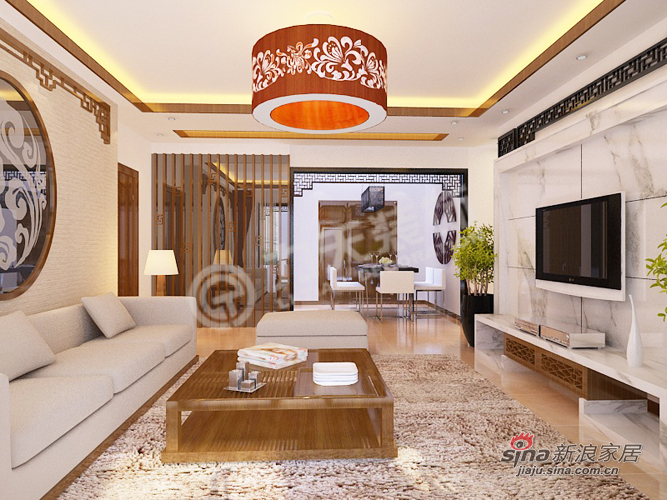 中式 三居 客厅图片来自阳光力天装饰在福晟钱隆城D户型142平米新中式96的分享