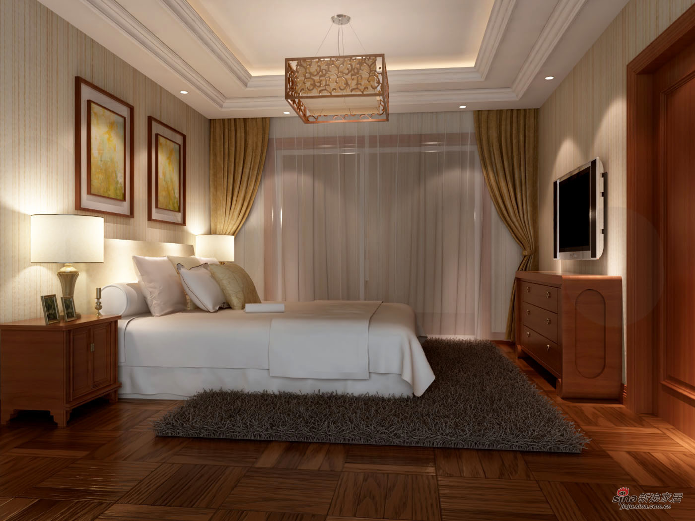 中式 别墅 卧室图片来自用户1907662981在新中式320平米别墅典雅风格31的分享