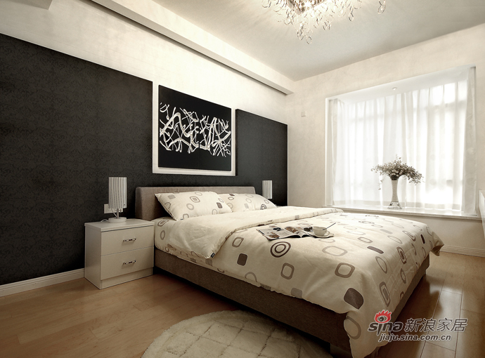 简约 三居 卧室图片来自朗润装饰工程有限公司在100平现代前卫黑白美家的分享