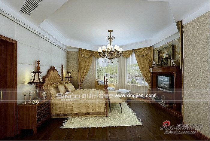 欧式 别墅 卧室图片来自用户2746948411在230平米奢华典雅 欧式别墅装修55的分享