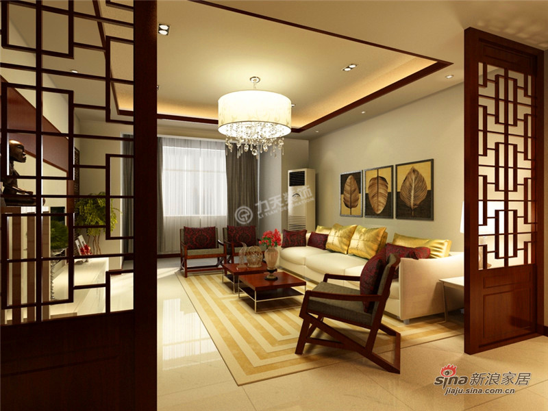 中式 三居 客厅图片来自阳光力天装饰在140㎡-三室一厅一卫-新中式风格34的分享