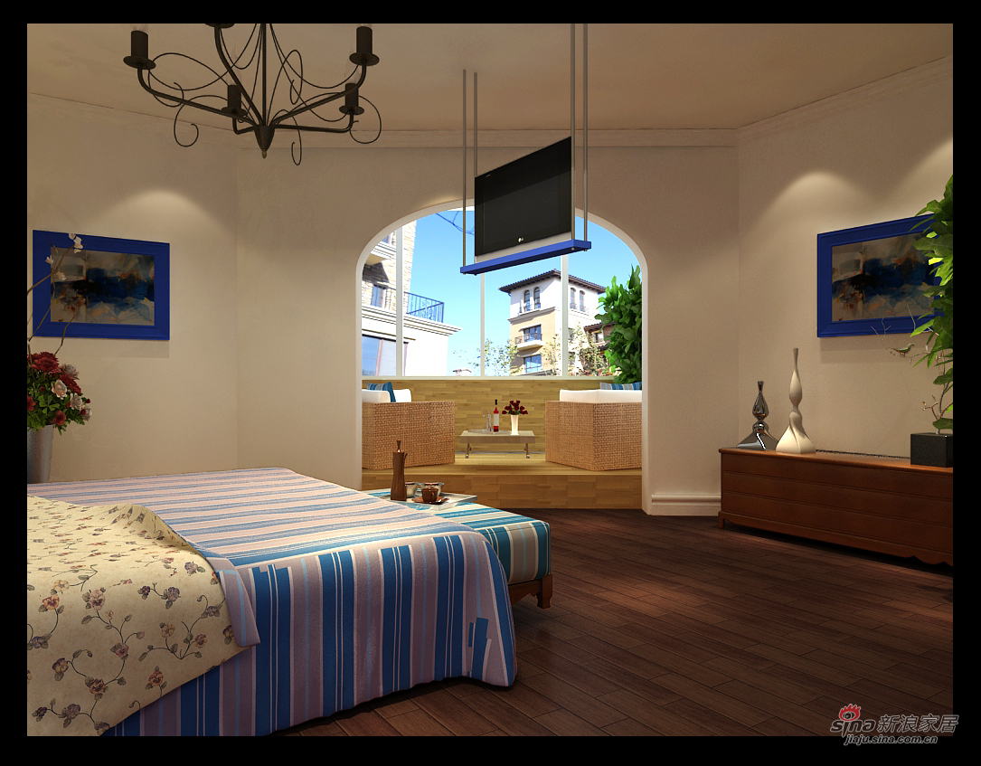 地中海 三居 卧室图片来自用户2756243717在14万完美演绎芳城园170平地中海式三居室39的分享