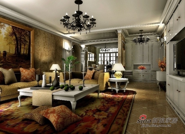 美式 别墅 客厅图片来自用户1907685403在龙湖香醍溪岸200平米美式风格30的分享
