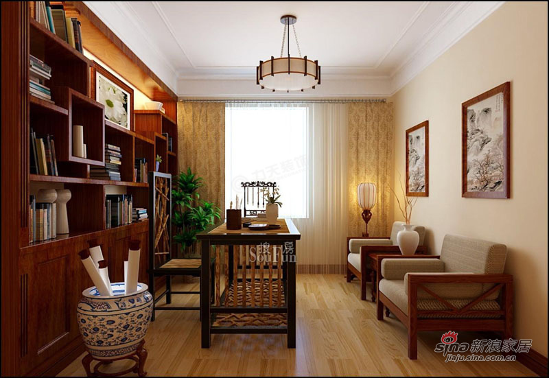 中式 三居 书房图片来自用户1907659705在华侨城145平米-三室两厅-新中式风格55的分享
