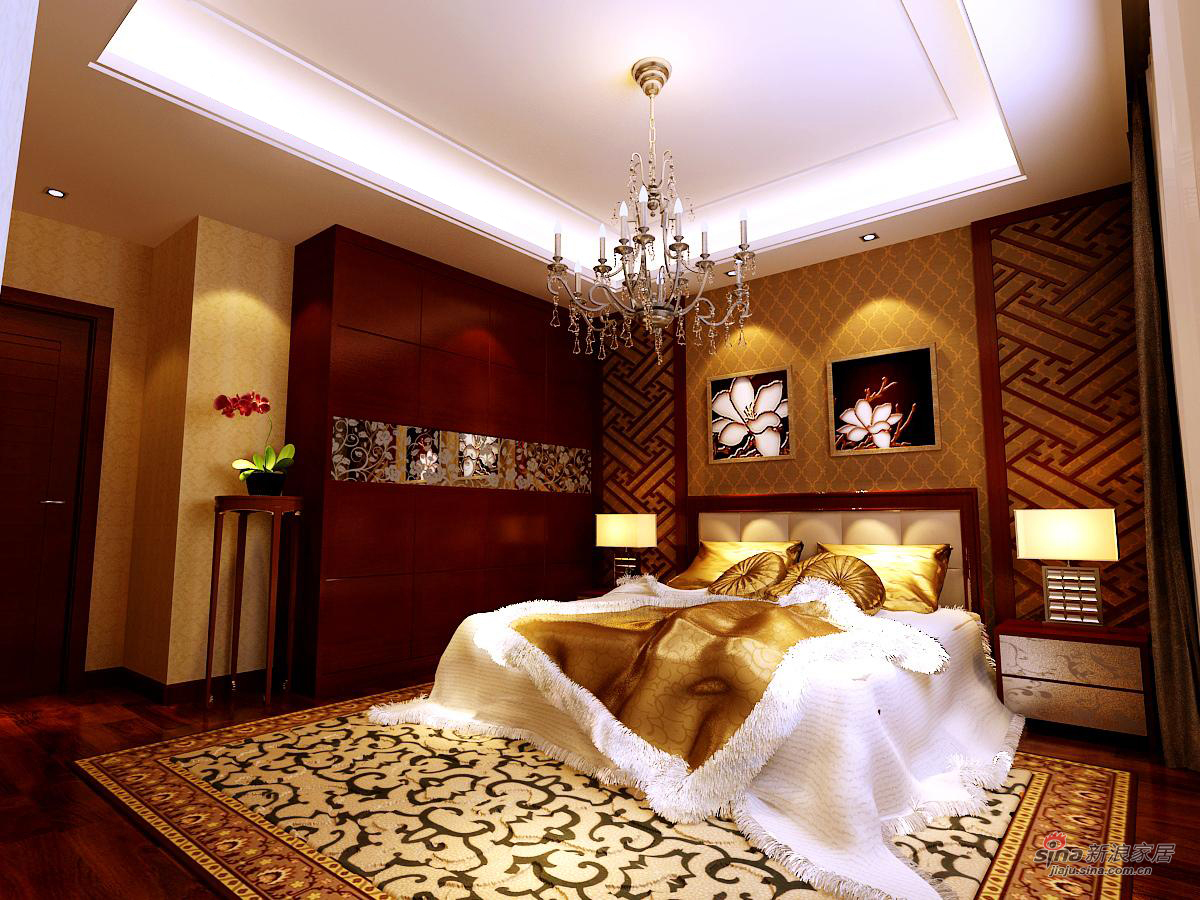 中式 四居 卧室图片来自用户1907658205在郑州200平典雅中式打造3代人舒适的家59的分享