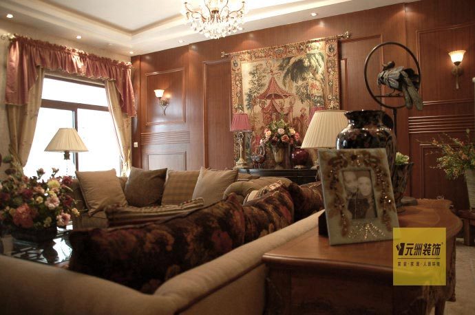 美式 别墅 客厅图片来自用户1907686233在元洲装饰装西山壹号院280平米美式风格别墅80的分享