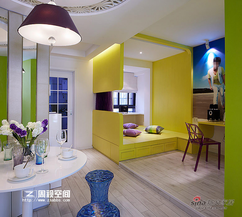 现代 二居 客厅图片来自杭州周视空间设计机构在【高清】魔法75平活色生香11的分享