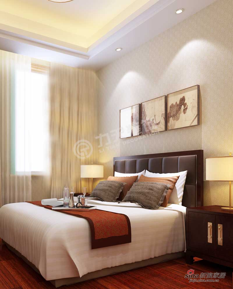 中式 三居 卧室图片来自阳光力天装饰在渤海明珠一期-3室2厅2卫1厨-中式风格20的分享