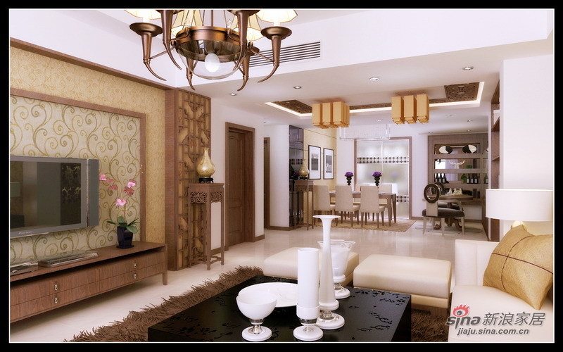 中式 三居 客厅图片来自用户1907662981在3室2厅新中式 全景展示古典气息美家66的分享