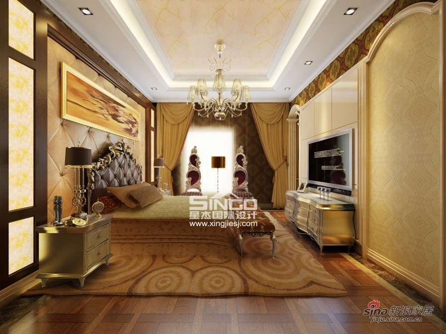 欧式 别墅 卧室图片来自用户2772873991在星杰国际设计60万装300㎡别墅欧式风格13的分享