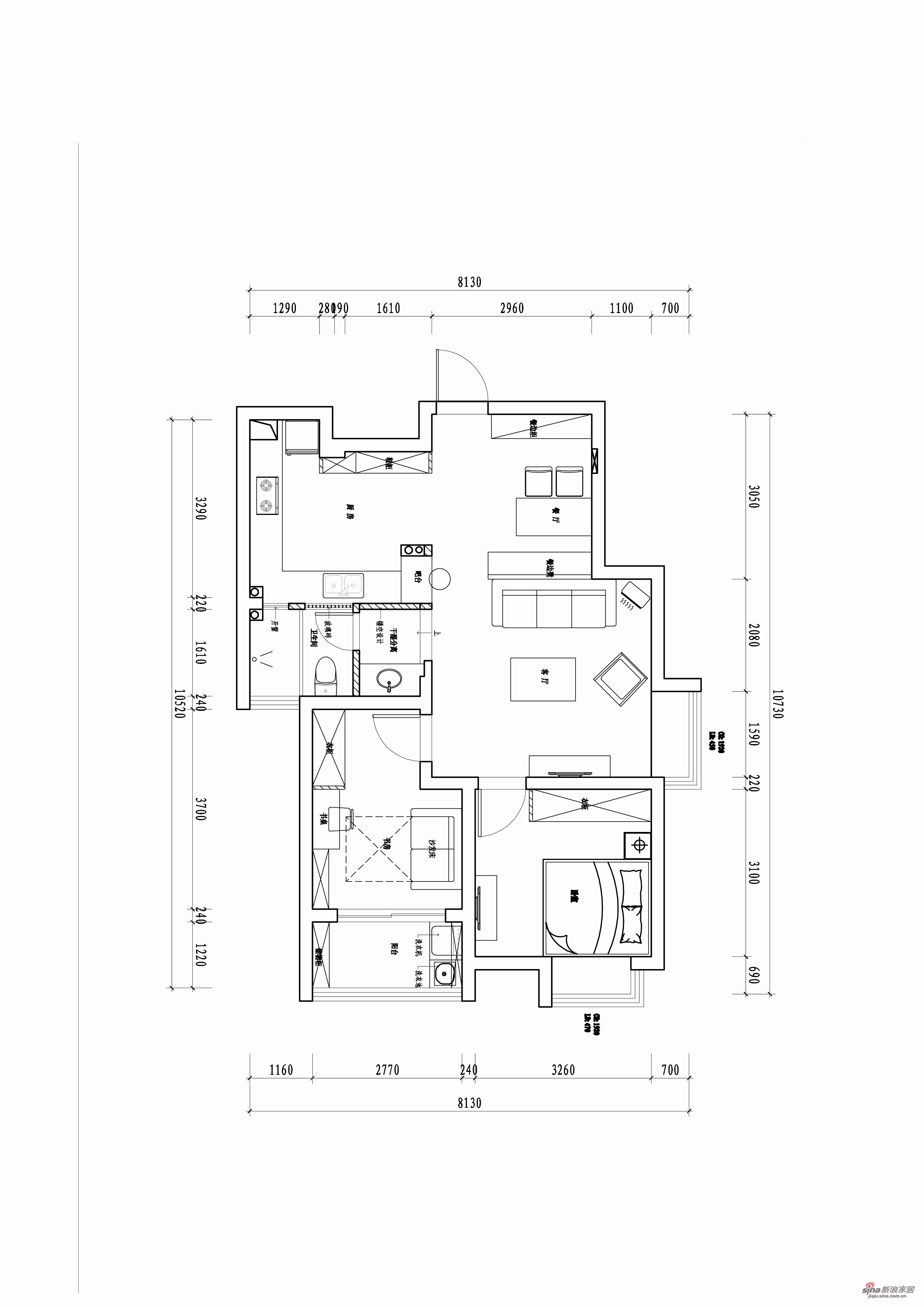 美式 二居 户型图图片来自用户1907686233在【高清】巧思设计95平悦澜湾现代美式54的分享