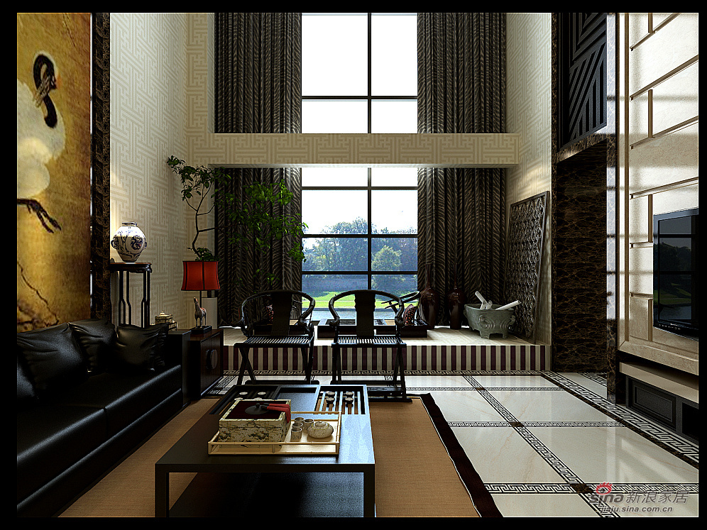 中式 别墅 客厅图片来自用户1907662981在350平新中式古朴家园85的分享