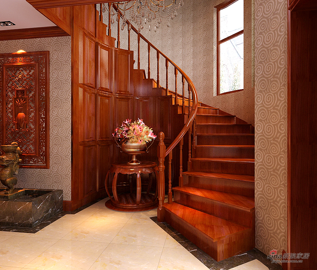 中式 四居 楼梯图片来自用户1907662981在【高清】25w打造金地紫乐府300平米中式大宅20的分享