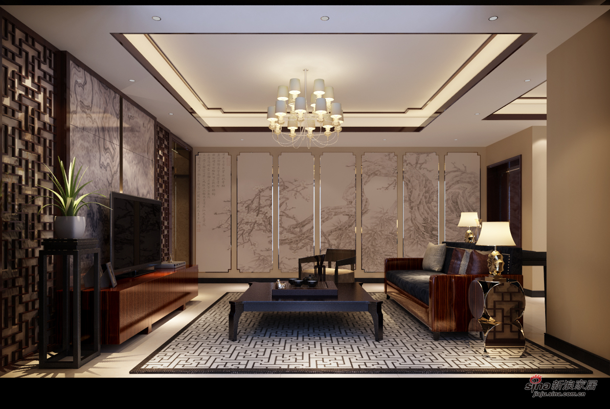 中式 三居 客厅图片来自用户1907659705在120平古朴中式大气三居室18的分享