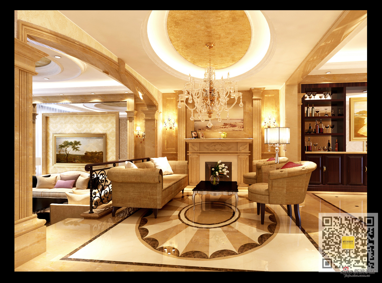 欧式 别墅 客厅图片来自用户2746948411在万通新新家园欧式风格别墅装修设计19的分享