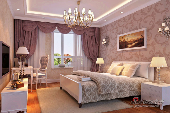 欧式 二居 卧室图片来自用户2746869241在时尚夫妻6.1万打造108平清新典雅简欧式两居室73的分享
