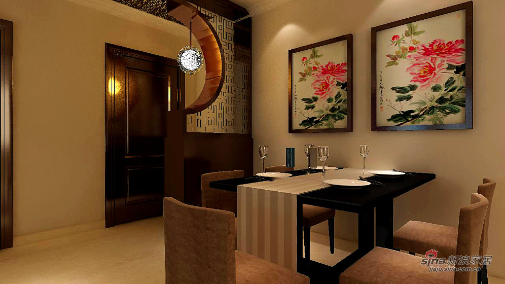 中式 三居 餐厅图片来自用户1907658205在135平中式风格彰显大自然淡雅居室80的分享