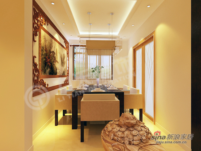 中式 三居 餐厅图片来自阳光力天装饰在国耀上河城 三室两厅一厨两卫 119平米54的分享