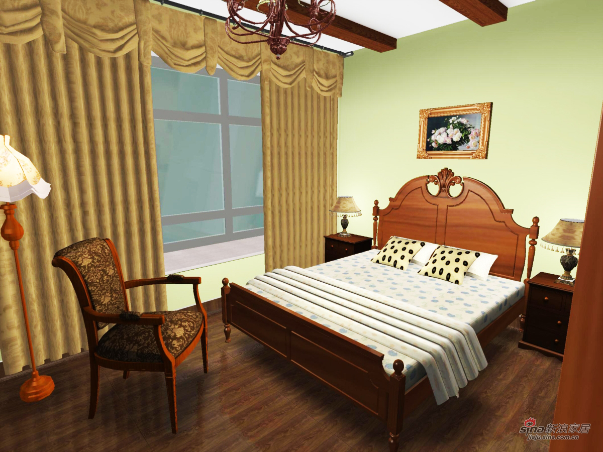 田园 三居 卧室图片来自用户2557006183在【多图】现代城124平田园风格3D设计40的分享