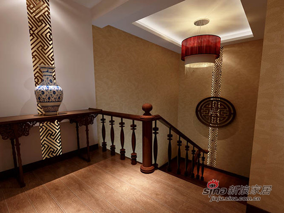 中式 别墅 楼梯图片来自用户1907662981在新中式风格缔造200平米别墅稳重大气71的分享