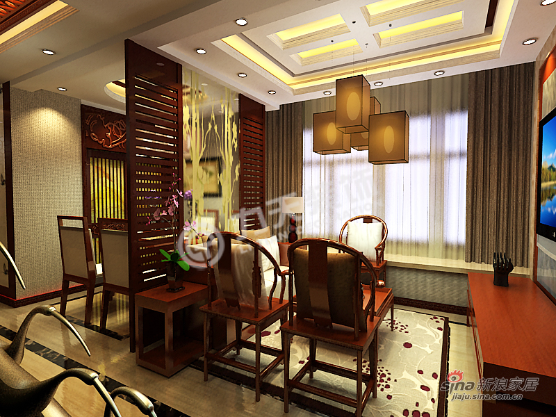 中式 二居 客厅图片来自阳光力天装饰在金融街中心-两室一厅一厨一卫-新中式风格56的分享