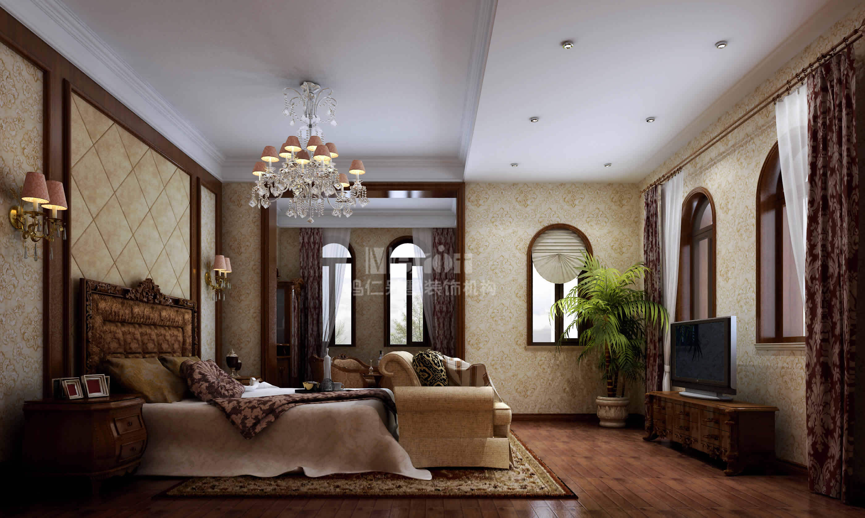 地中海 别墅 卧室图片来自用户2756243717在320平西欧式舒适家95的分享