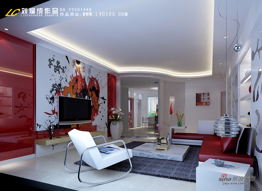 简约 三居 客厅图片来自用户2737759857在【高清】130平红白简约风格86的分享