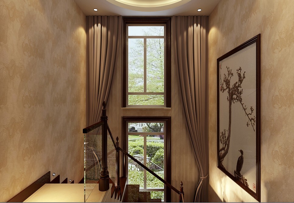中式 别墅 楼梯图片来自用户1907696363在270平米复式结构现代中式风格打造舒适家居94的分享