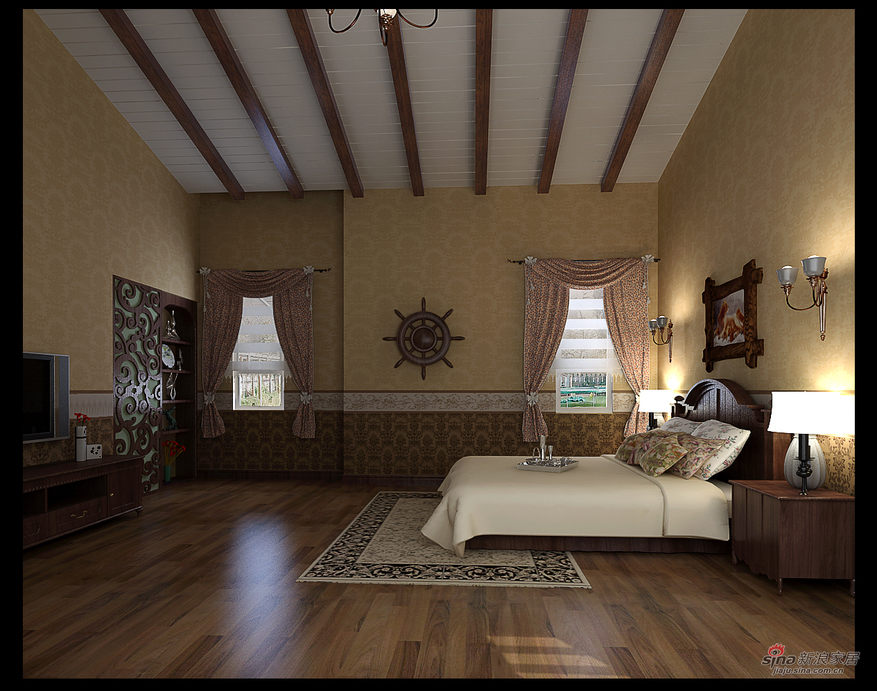 美式 别墅 卧室图片来自用户1907686233在孔雀城180平美式乡村-回归自然质朴36的分享