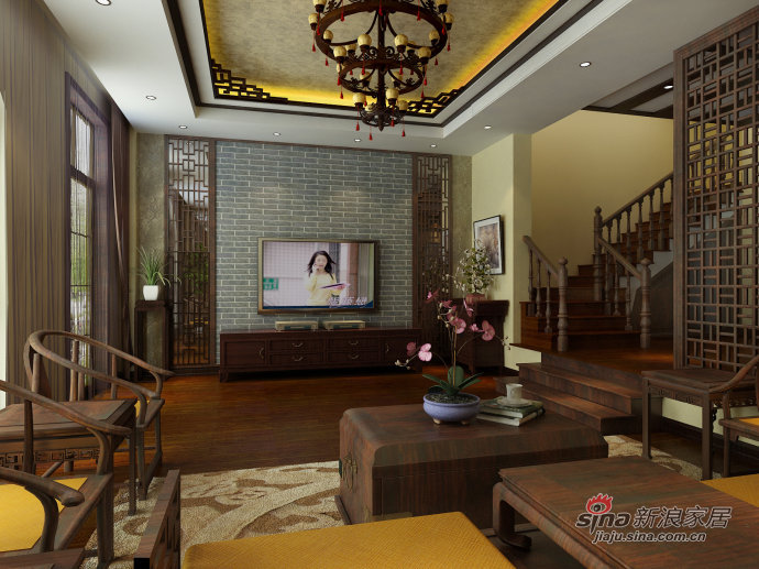 中式 别墅 客厅图片来自用户1907696363在天津实创装饰—240平米联排别墅装修效果图96的分享
