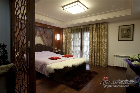 中式 别墅 卧室图片来自用户1907662981在典雅古朴中式风尚别墅41的分享
