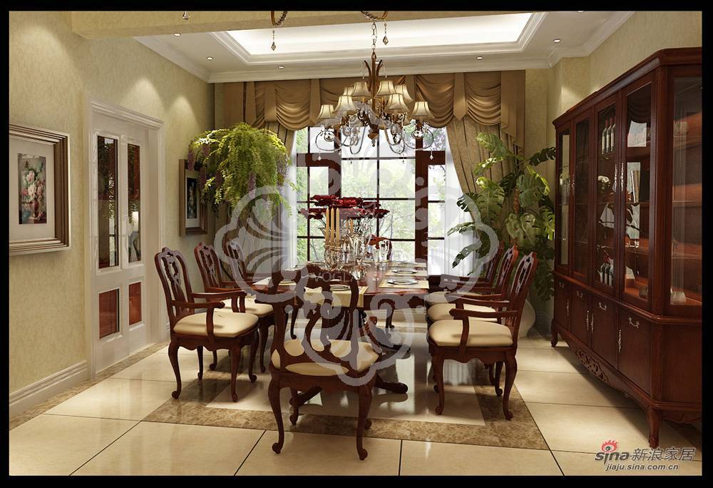 美式 别墅 餐厅图片来自用户1907685403在天津尚层装饰复地温莎堡460㎡别墅装修效果图93的分享