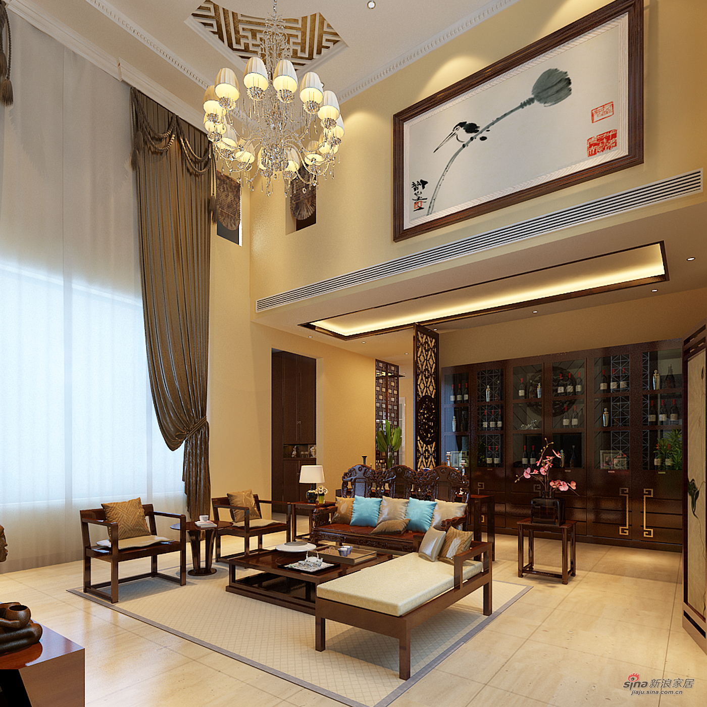 中式 别墅 客厅图片来自用户1907659705在北京湾345平简中式独栋别墅装修18的分享