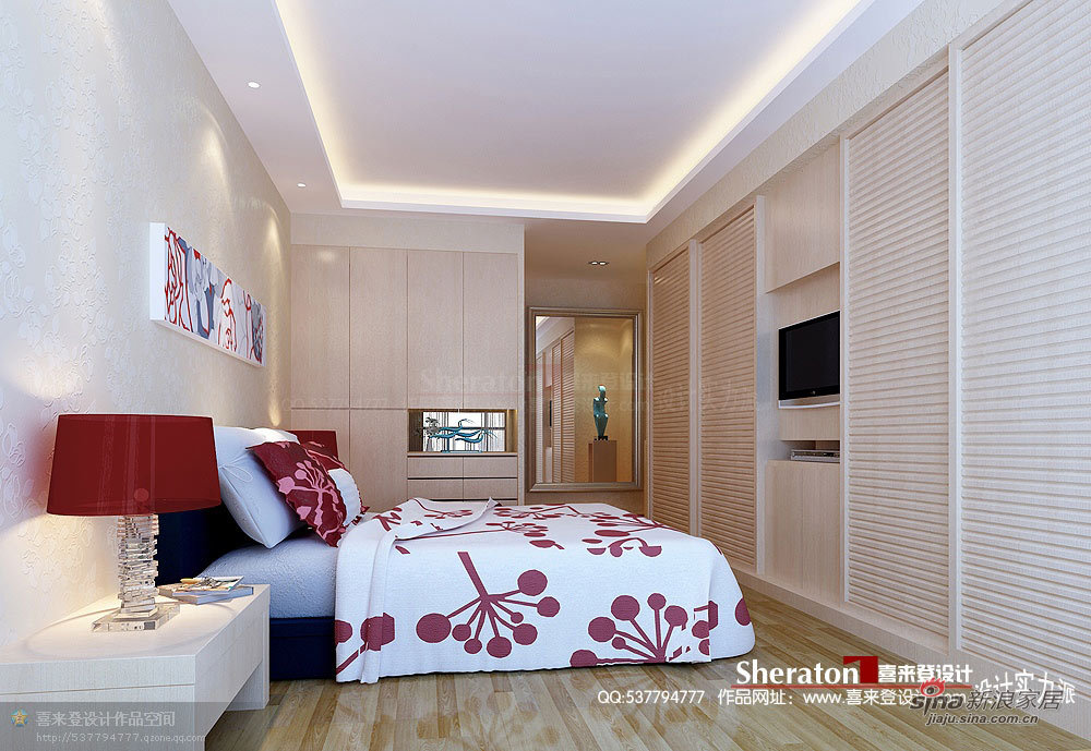 简约 一居 卧室图片来自用户2738829145在15万时尚惊艳3室2厅中国红62的分享