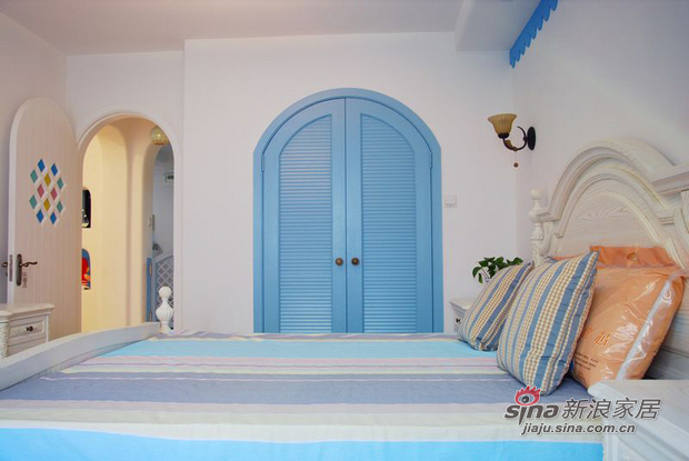 地中海 一居 卧室图片来自用户2756243717在改造55平二手清新蓝白色老公房89的分享