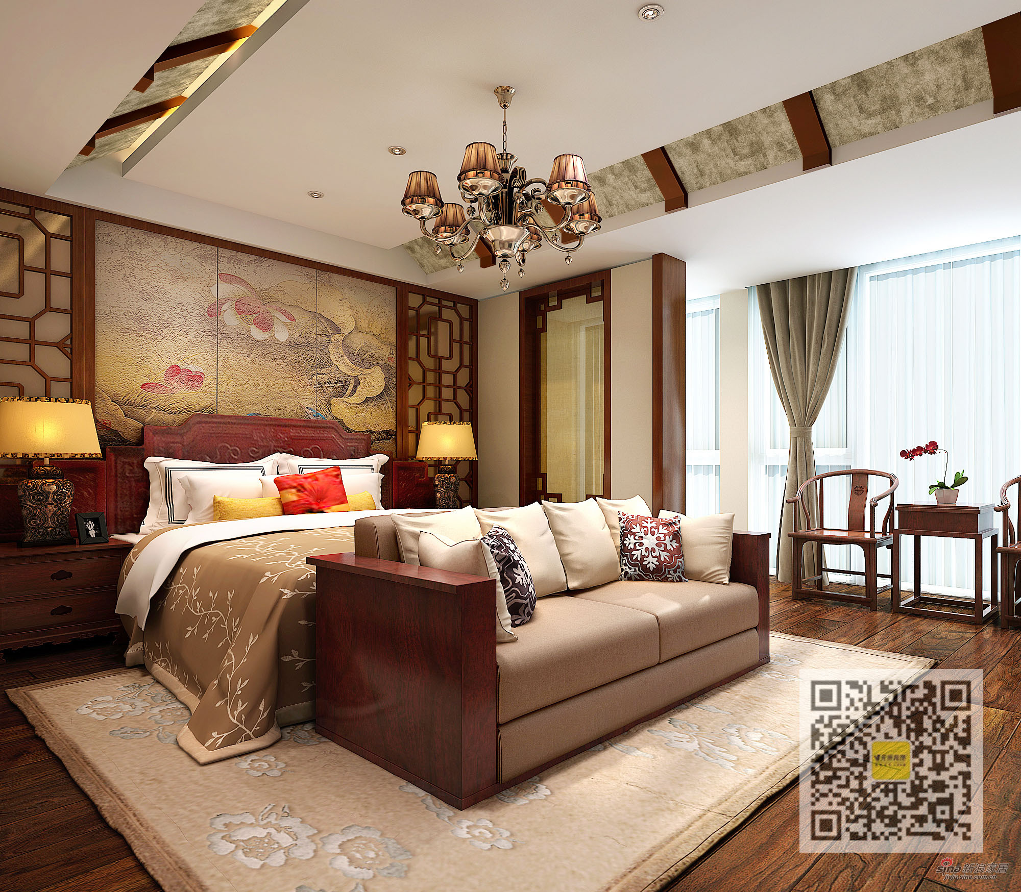中式 三居 卧室图片来自用户1907659705在新中式风格三居室71的分享