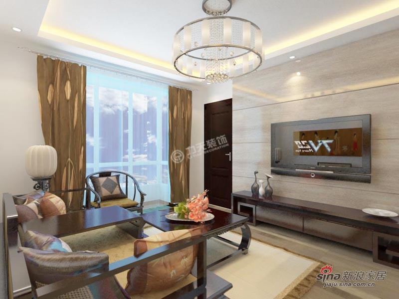 中式 二居 客厅图片来自阳光力天装饰在华城领秀59.00㎡-2室1厅1卫-新中式风格90的分享