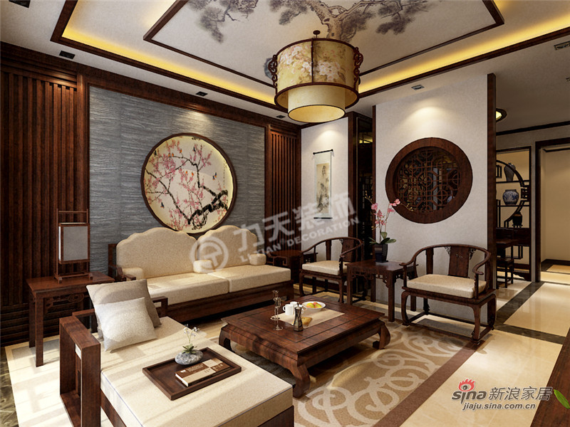 中式 三居 客厅图片来自阳光力天装饰在枫丹天城- 三室两厅一厨两卫-中式93的分享
