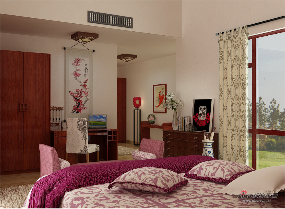 中式 别墅 卧室图片来自用户1907696363在380平北京燕西台中式东方极简、宁静之美鉴赏83的分享