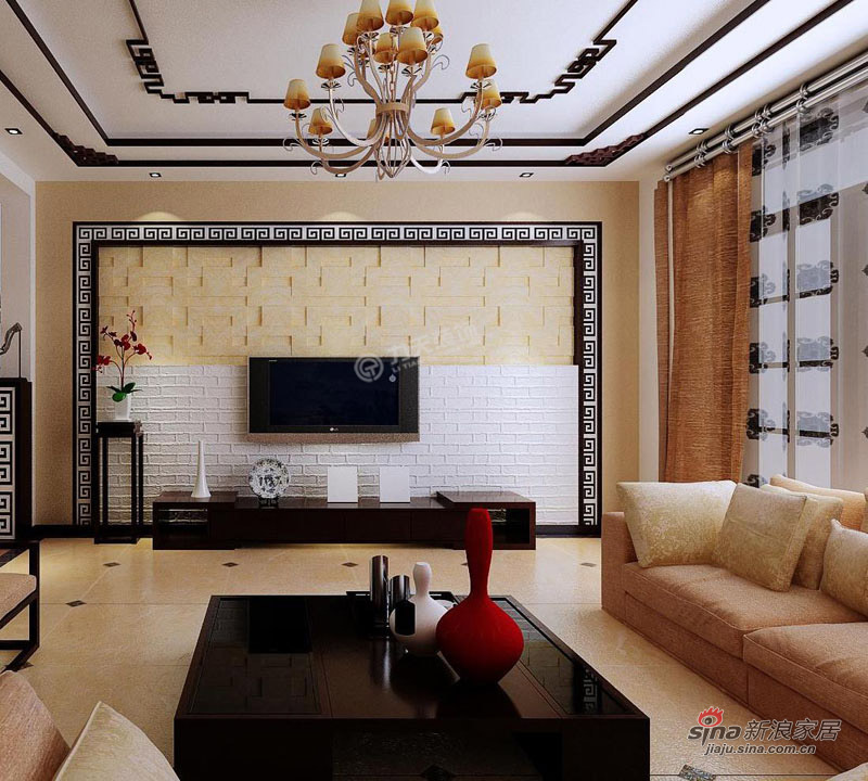 中式 三居 客厅 大气 舒适图片来自用户1907659705在华侨城145平米-三室两厅-新中式风格55的分享