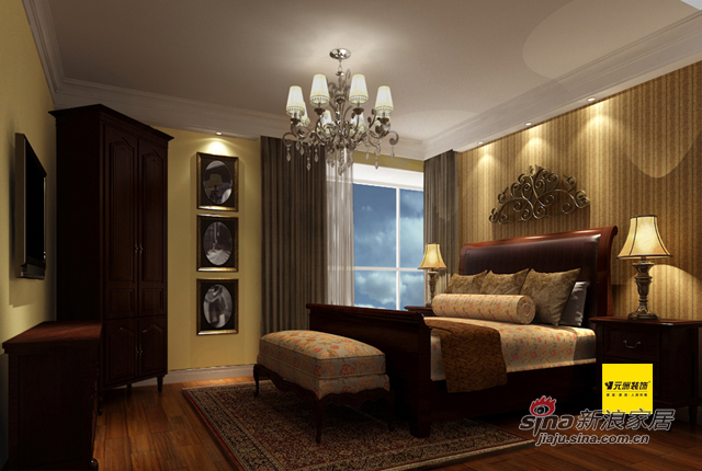 美式 四居 卧室图片来自用户1907685403在8万装206平米国风上观美式风格四居25的分享